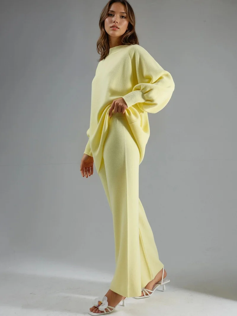 My Fashion Lemon Yellow MY FASHION Loose Fit Sweater & Pants Knit Co-ord Set for Women | Best Price UAE